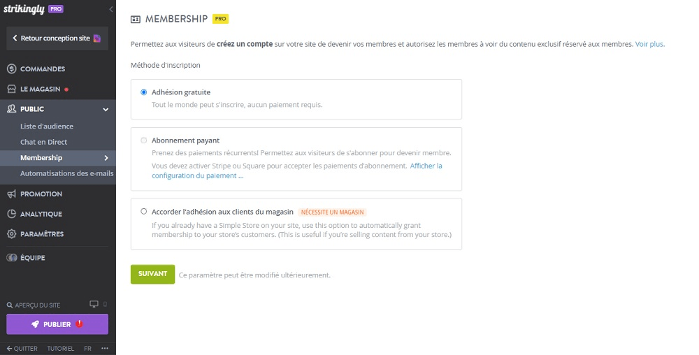 null Page Adhésion Strikingly